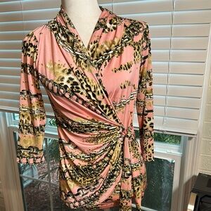 Chic Pink Leopard Chain Wrap Dress by Carmen Marc Valvo
